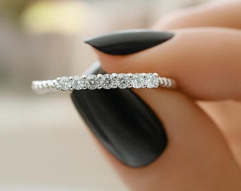 Diamonds Silver Ring Thin Band Tiny CZ Promise Freindship Gift For Her Crystal Jewelry