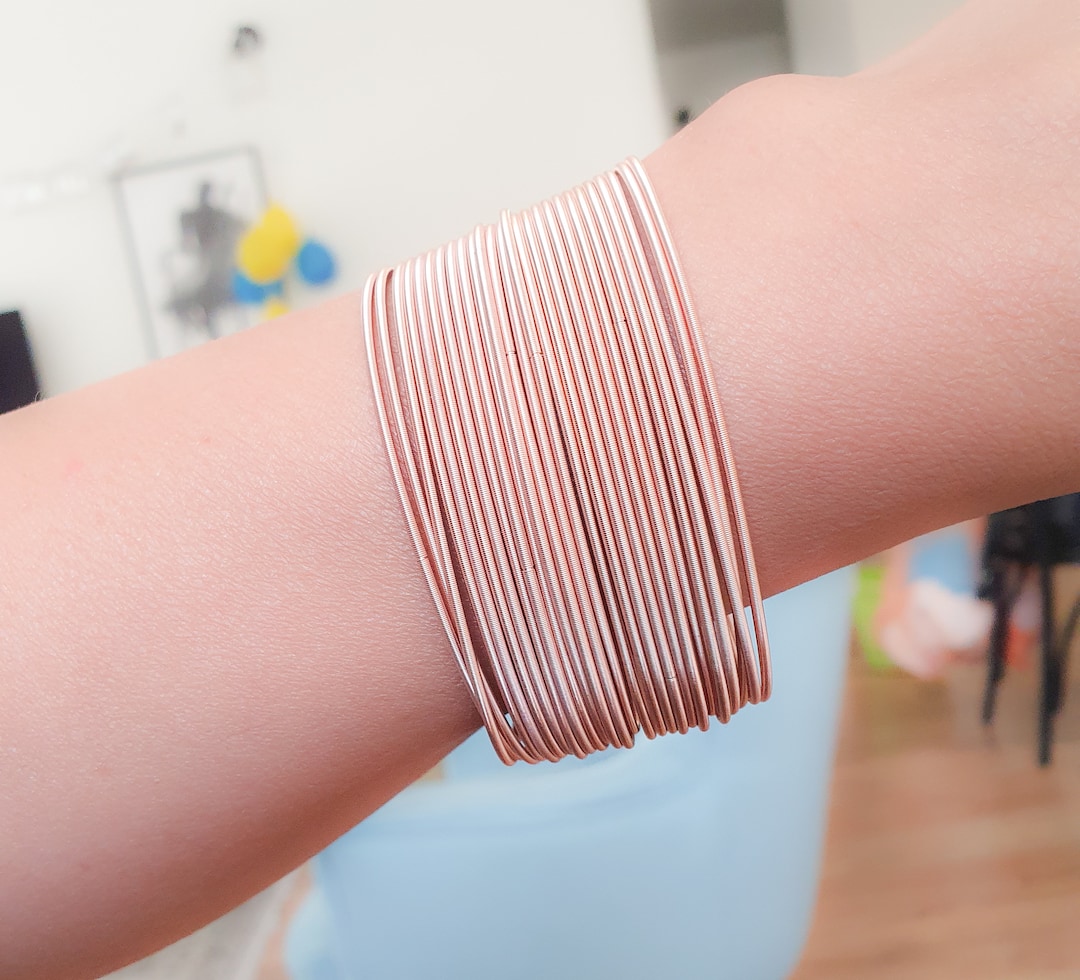 Rose Gold String Bracelet, Guitar String Bracelet, Rose Gold Spring