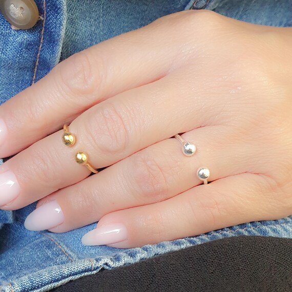 Double Ball Open Ring, Balls Ring, Ball Knuckle Ring, Adjustable