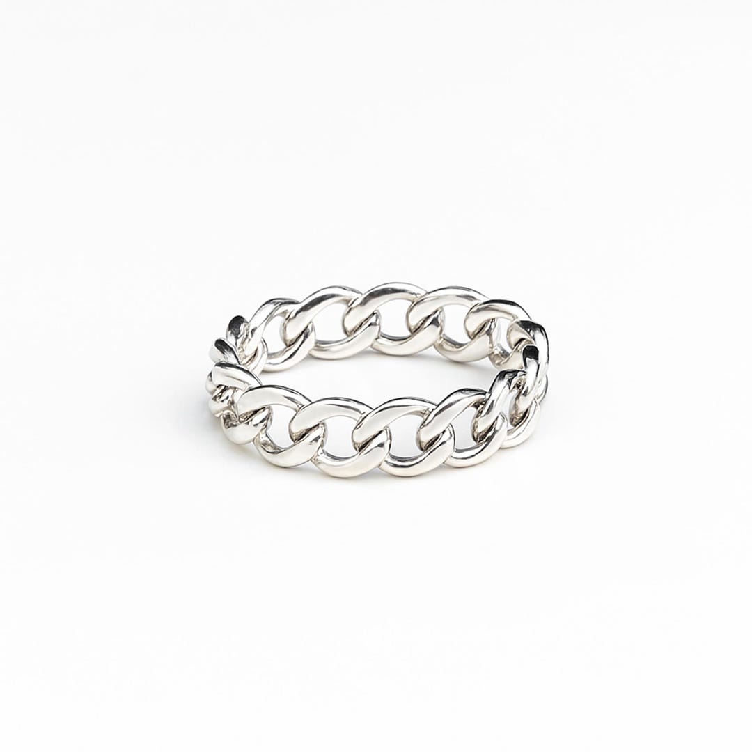 Large Chain Rings Chain Ring - Silver Curb Chain Ring - Silver Chain Ring - Wide Chain ...