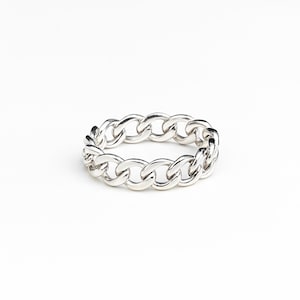 Chain Ring - Silver Curb Chain Ring -  Silver Chain Ring - Wide Chain Ring - Men Weman Ring - Figaro Curb Chunky Ring