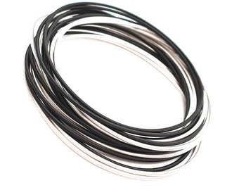 Stainless Steel Bracelets Black White strings -Set of 20 Guitar Strings Bracelets Black White-Black White Spring Bracelets-Elastic Flexible