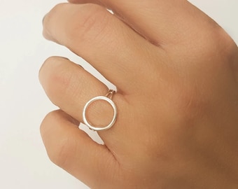 Silver Ring Round Circle Open, Karma Eternity Silver Ring, Dainty Simple Statement Ring Silver 925
