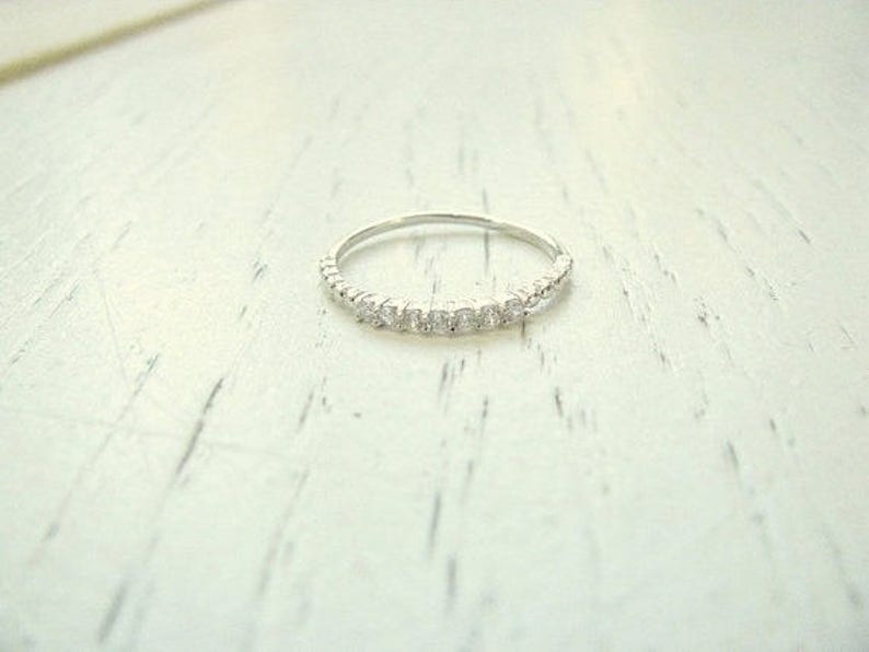Diamonds Silver Ring Thin Band Tiny CZ Promise Freindship Gift For Her Crystal Jewelry image 1