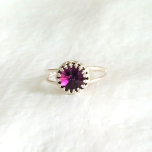 Silver Amethyst Ring, Purple Stone Double Band Ring, Gift For Her, Amethyst Jewelry