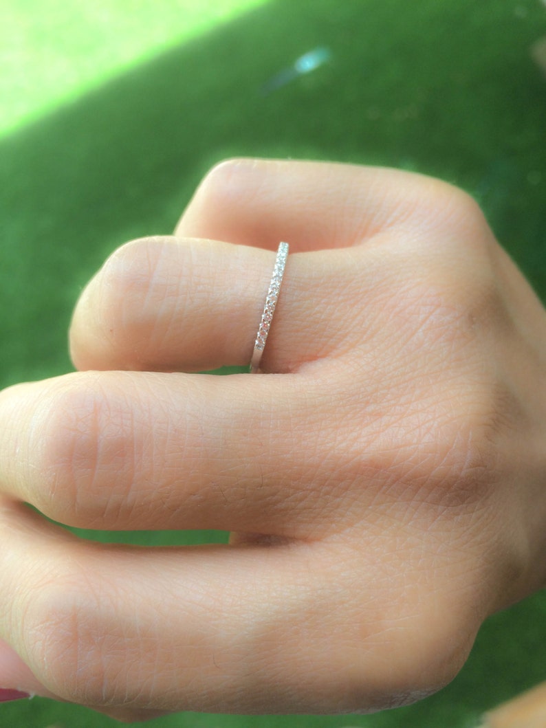 Thin Micro Pave Diamond Band Eternity Sterling Silver 925 Etsy