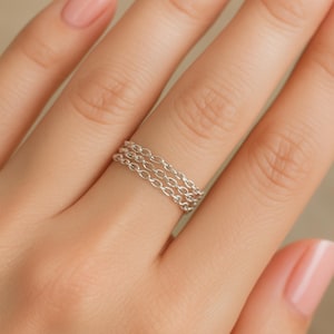 Triple Chain Ring Sterling Silver, Stack Ring, Stackable Ring, Triple layers ring, Layered ring