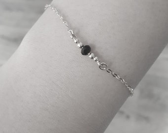 Dainty Black Onyx Bracelet-Thin Black Bead Silver Bracelet-Onyx Bracelet-Tiny Onyx Bracelet-Birthstone Bracelet