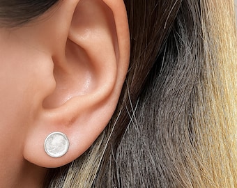Round Sterling Silver Earrings-Polished Silver Stud Earrings-Silver Post Earrings-Round Concave Studs Earrings-Circle Flat 8mm Silver Studs