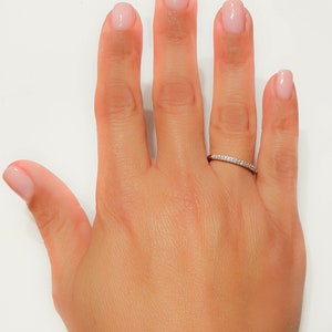 Thin Micro Pave Diamond Band Eternity Sterling silver 925 Engagement Half Round Stack Clear CZ