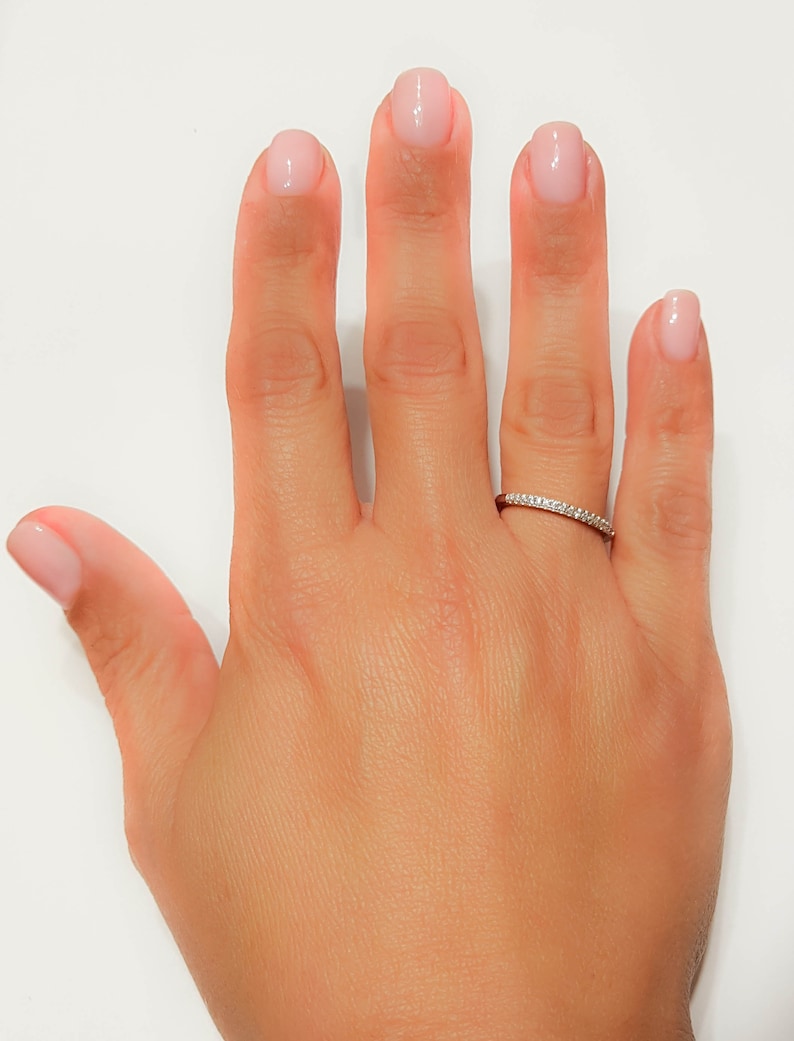 Thin Micro Pave Diamond Band Eternity Sterling Silver 925 Etsy