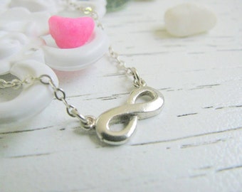 Mother Day - Silver Infinity Charm Necklace,  Bold Sterling Silver 925 Necklace,  Figure 8 Necklace, Friendship Gift