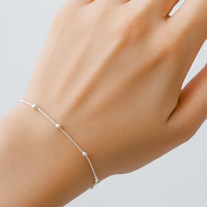 Satellite Chain Bracelet Silver, Silver Beaded Satellite Chain Bracelet, Thin Bracelet, Dainty Satellite Layered Bracelet