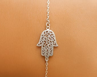 Silver filigree Hamsa bracelet, Sterling silver Hamsa bracelet , Big Silver Hamsa Charm Bracelet, Thin Hamsa Bracelet