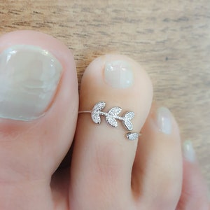 Mother Day Toe Ring-Adjustable Toe Ring-Silver Toe Ring-Leaf Laurel Flower Toe Ring-Sterling Silver 925 Toe Ring-Foot Jewelry image 2