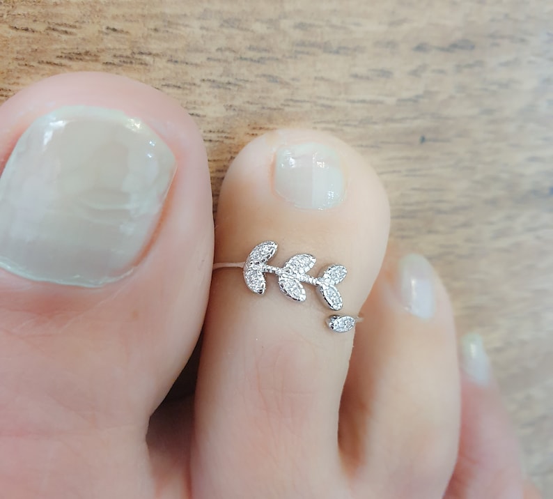 Mother Day Toe Ring-Adjustable Toe Ring-Silver Toe Ring-Leaf Laurel Flower Toe Ring-Sterling Silver 925 Toe Ring-Foot Jewelry image 2
