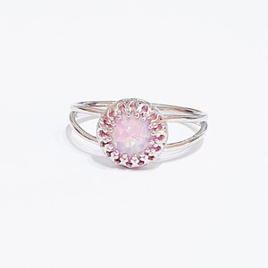 Opaalring, opaal zilveren sieraden, roze paarse opaalring, sterlingzilveren kleurrijke opaalring