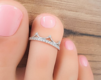 Toe Ring-Adjustable Toe Ring-Silver Toe Ring-Crown Diamonds Toe Ring-Sterling Silver Toe Ring-Minimalist Foot Jewelry