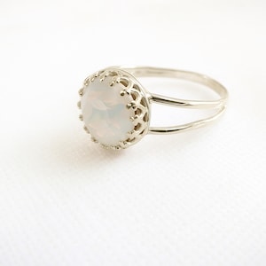 Silver Opal Ring White Opal Crystal Jewelry Birthday Gift For Her Promise Ring