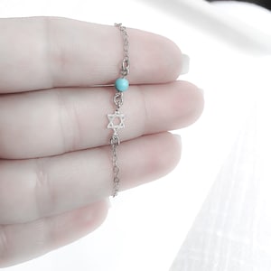 Star of david bracelet, Sterling silver Magen David, tiny silver star of david bracelet, Thin Magen David Bracelet Turquoise