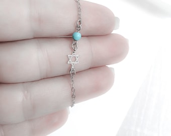 Star of david bracelet, Sterling silver Magen David, tiny silver star of david bracelet, Thin Magen David Bracelet Turquoise