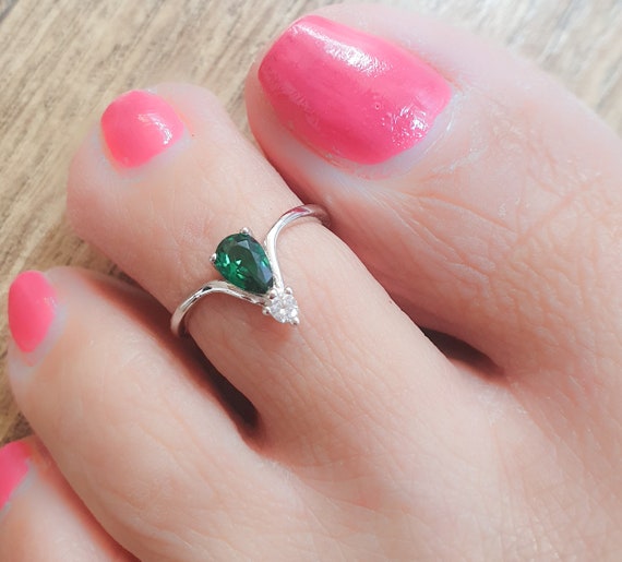 Toe Ring adjustable Toe Ring silver Toe Ring emerald Diamond Toe