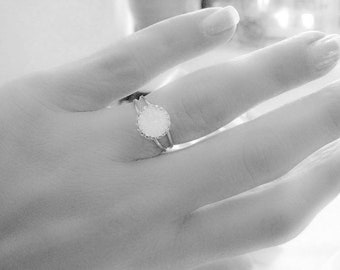Mother Day - Opal Ring White Opal Sterling Silver 925 Crystal Jewelry Double band ring Crown Setting
