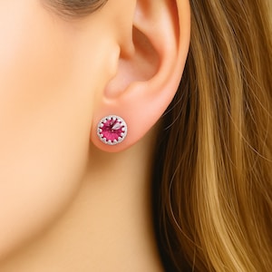 Rubby Earrings ,Ruby Studs Earrings, Ruby Crystal Earrings, Silver 925 Ruby Earrings, Pink Stone Earrings
