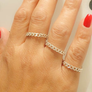 Chain Ring - Wide Chain Ring - Silver Curb Chain Ring -  Silver Chain Ring - Wide Chain Ring-Men Weman Ring-Figaro Curb Chunky Ring-Unisex