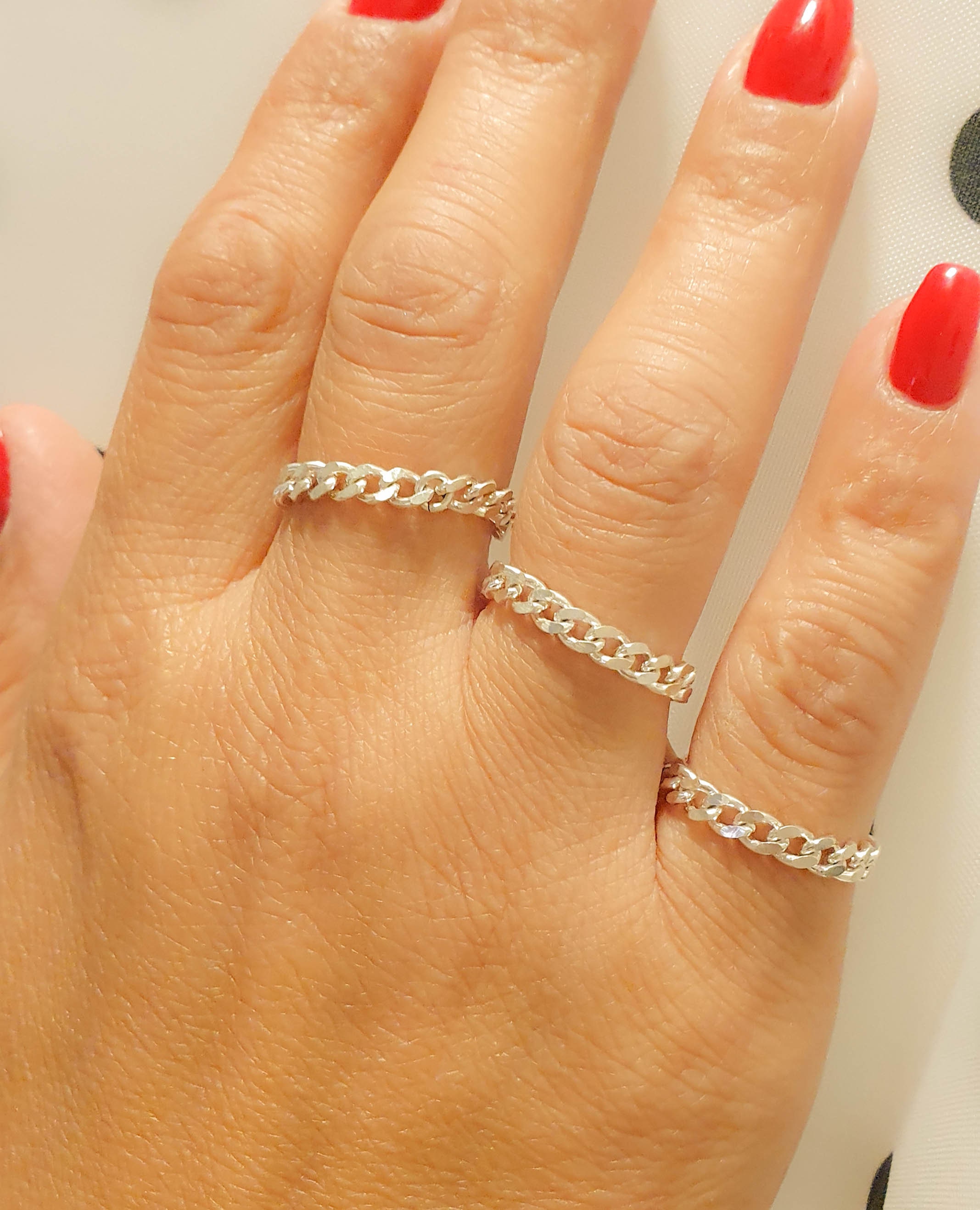 Chain Ring - Wide Chain Ring - Silver Curb Chain Ring -  Silver Chain Ring - Wide Chain Ring-Men Weman Ring-Figaro Curb Chunky Ring-Unisex