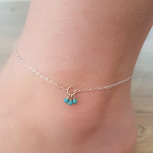 Silver Anklet - Silver Ankle Bracelet - Silver Anklet Turquoise Beads - Tiny Dangle Beads Silver Anklet - Minimalist Anklet Bracelet