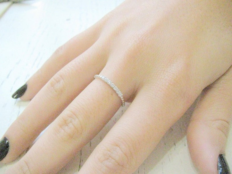 Diamonds Silver Ring Thin Band Tiny CZ Promise Freindship Gift For Her Crystal Jewelry image 4