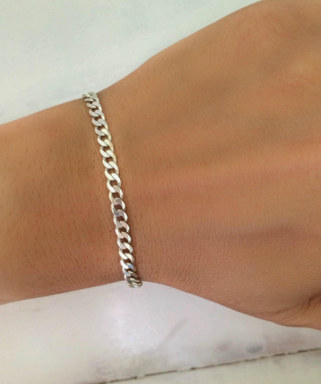 ブレスレット COOR Silver Curb Chain Bracelet 5JH878 Sterling Silver Curb Link ID Bracelet 8.5