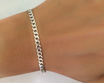 Mother Day - Curb Chain Link Bracelet,  925 Curb Bracelet, Sterling Silver Curb Bracelet, Gift For Men or Women
