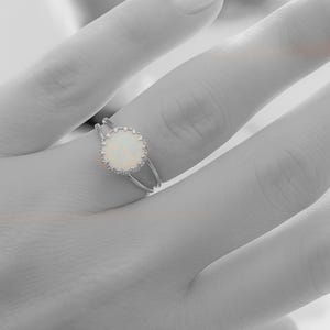 Opal Ring White Opal Sterling Silver 925 Crystal Jewelry Double band ring Crown Setting