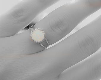 Opal Ring White Opal Sterling Silver 925 Crystal Jewelry Double band ring Crown Setting
