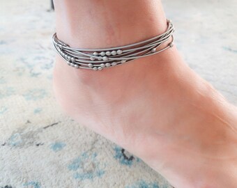 Strings Anklet - Stainless steel Ankle Bracelet - Guitar Strings Ankle Bracelets - Multi Strings Ankle Bracelet - Silver Ankle Bracelet