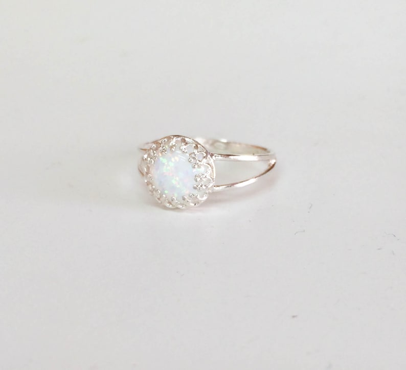 Mother Day Opal Ring White Opal Silver Jewelry Gold Filled Dainty Double Opal Band Ring image 2