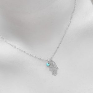 Hamsa Turquoise  necklace, Sterling silver Hamsa , Silver Hamsa necklace, Thin Hamsa necklaceTurquoise