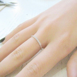 Diamonds Silver Ring Thin Band Tiny CZ Promise Freindship Gift For Her Crystal Jewelry image 2