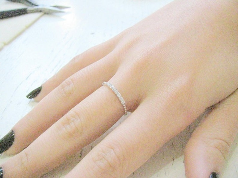 Diamonds Silver Ring Thin Band Tiny CZ Promise Freindship Gift For Her Crystal Jewelry image 2