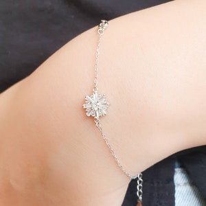 Tiny CZ Flower Bracelet in Sterling Silver, Silver or Gold, Crystal Diamond Silver Bracelet, Daughter Dainty Bracelet Gift