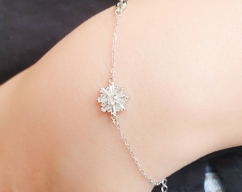 Tiny CZ Flower Bracelet in Sterling Silver, Silver or Gold, Crystal Diamond Silver Bracelet, Daughter Dainty Bracelet Gift