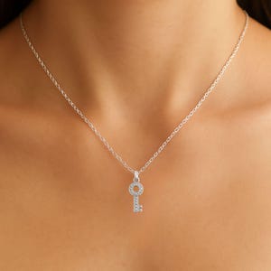 Silver Necklace Key Charm, Key To My Heart Sterling Silver 925 necklace, Dainty Statement Necklace