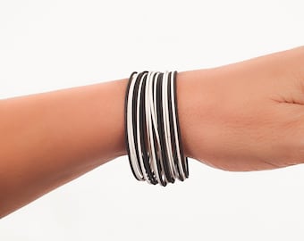 Edelstahl Armbänder Set Schwarz und Weiß-Gitarre Saiten Armbänder Schwarz Weiß-Schwarz Weiß Saiten Armbänder-Frühling Armbänder Flexibel