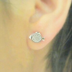 Crystal Sterling Silver Earrings, Fish CZ Studs, Post Earrings Sea Animal jewelry