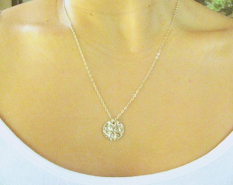Round Disc Necklace, Hammered Disc Necklace, Textured Disc Sterling Silver Necklace, Everyday jewelry, Gift for her