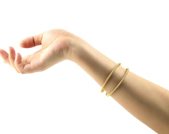 Coiled Cuff Bracelet, Open Balls Stainless Steel Bracelet, Cable Twist Cuff Bracelet,Thick Cuff Bracelet in Gold Rose Silver Black