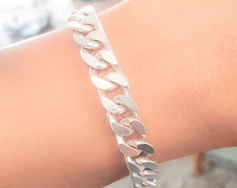 Wide Chain Link Bracelet,  Curb Bracelet 8.5mm, Handmade 925 Sterling Silver Bracelet, Gift For Men or Women, Chunky Thick Heavy