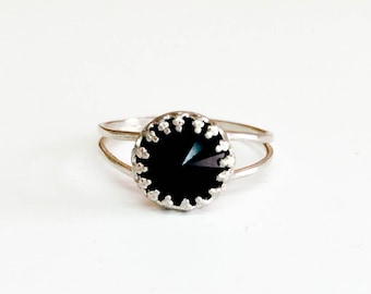 Mother Day - Silver Ring Onyx Gemstone, Black Onyx Stone Ring, Dainty Delicate Sterling Silver Ring, 14k gold filled Onyx Ring